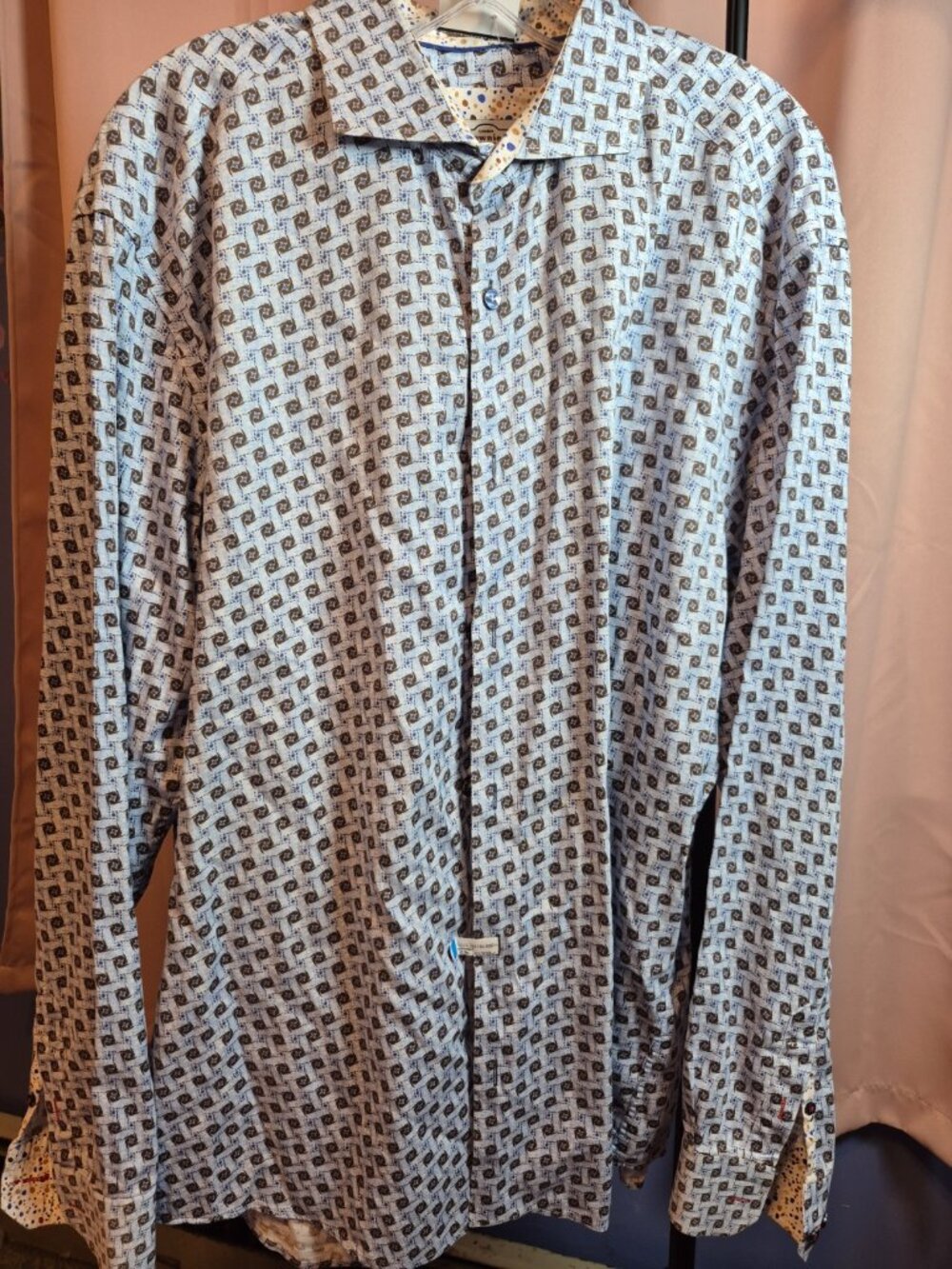 7 Downie St Couture Button Down Shirt Mens Size 7 Geometric Print Long Sleeve